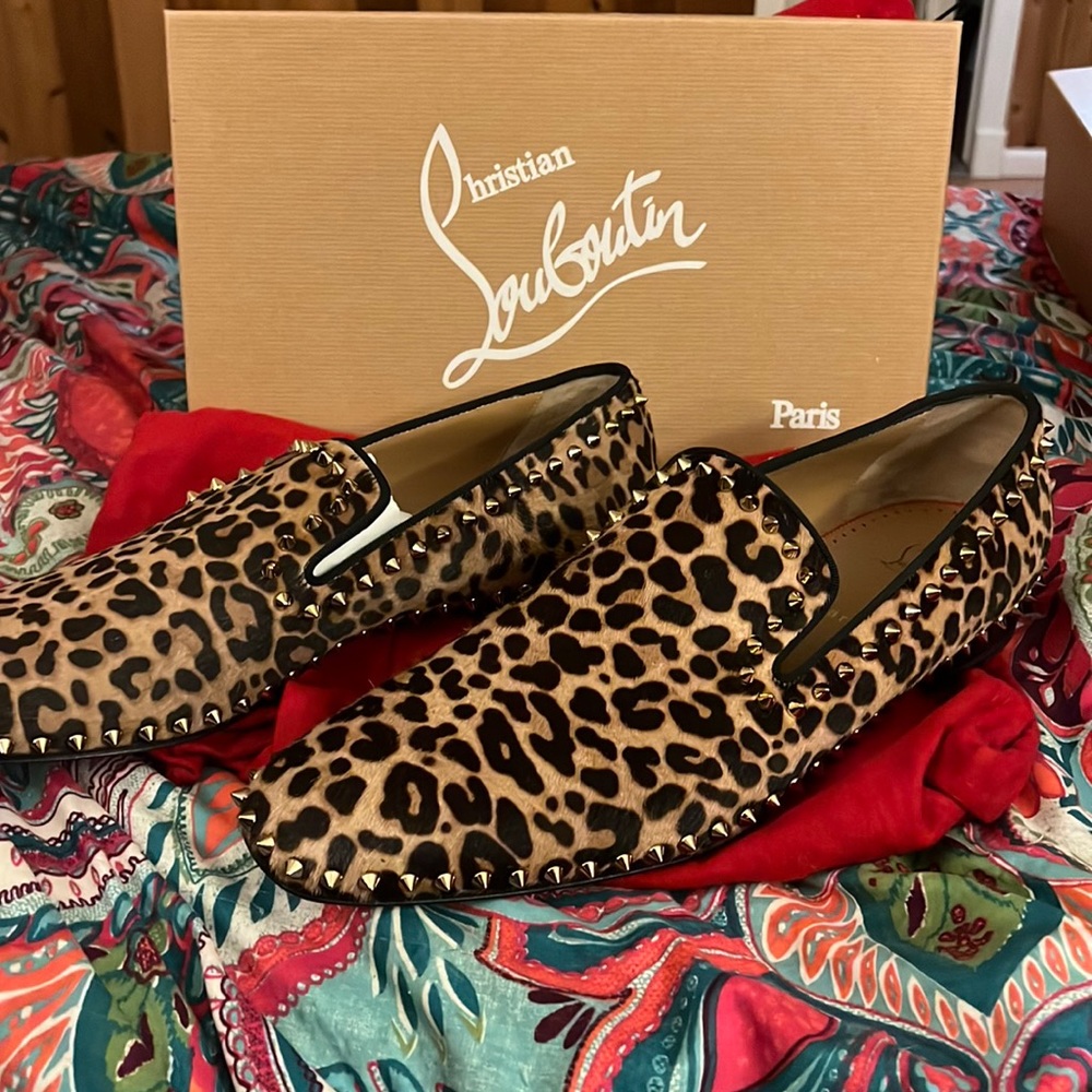 Studded jaguar print men’s Christian Louboutin loafers